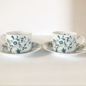 Bernardaud Limoges Flat Cups and Saucers Indiennes
